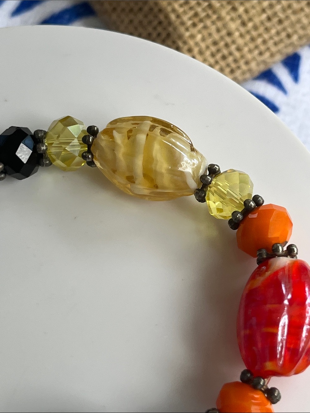 Handmade Glass Bead Bracelet in Green, Yellow & Gray - Picture 10 of 10